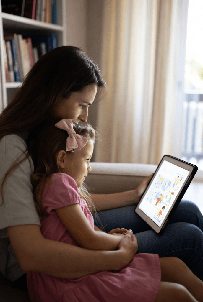 Copil citind o poveste magică personalizată