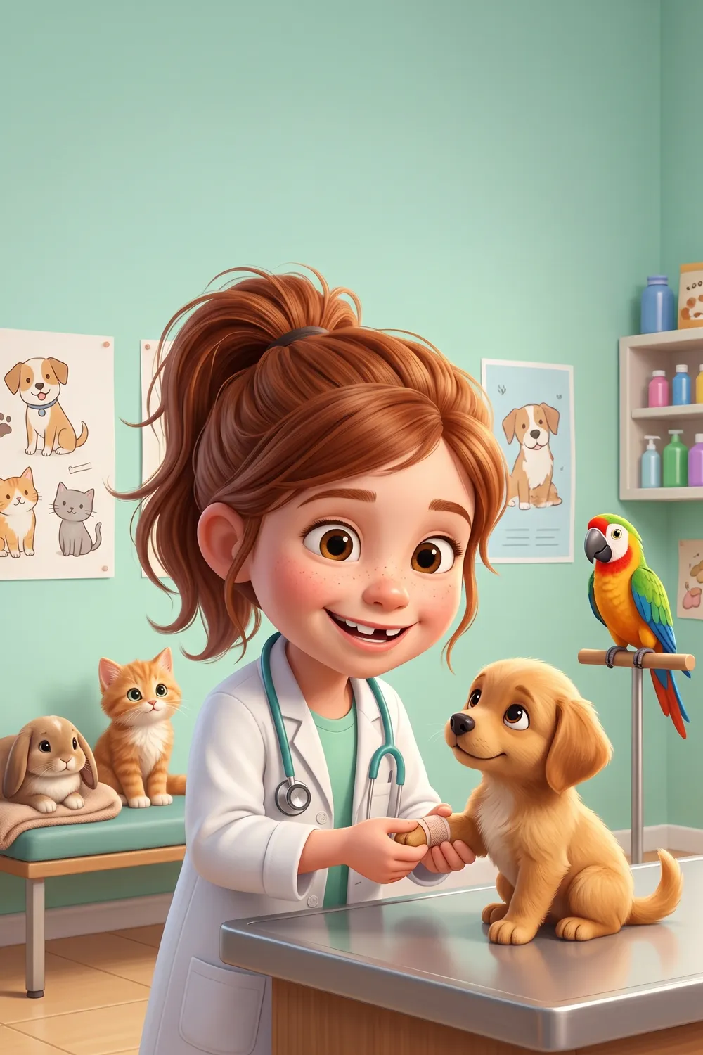 Coperta cărții „Mihaela, doctorița animalelor”, o carte personalizată pentru Mihaela