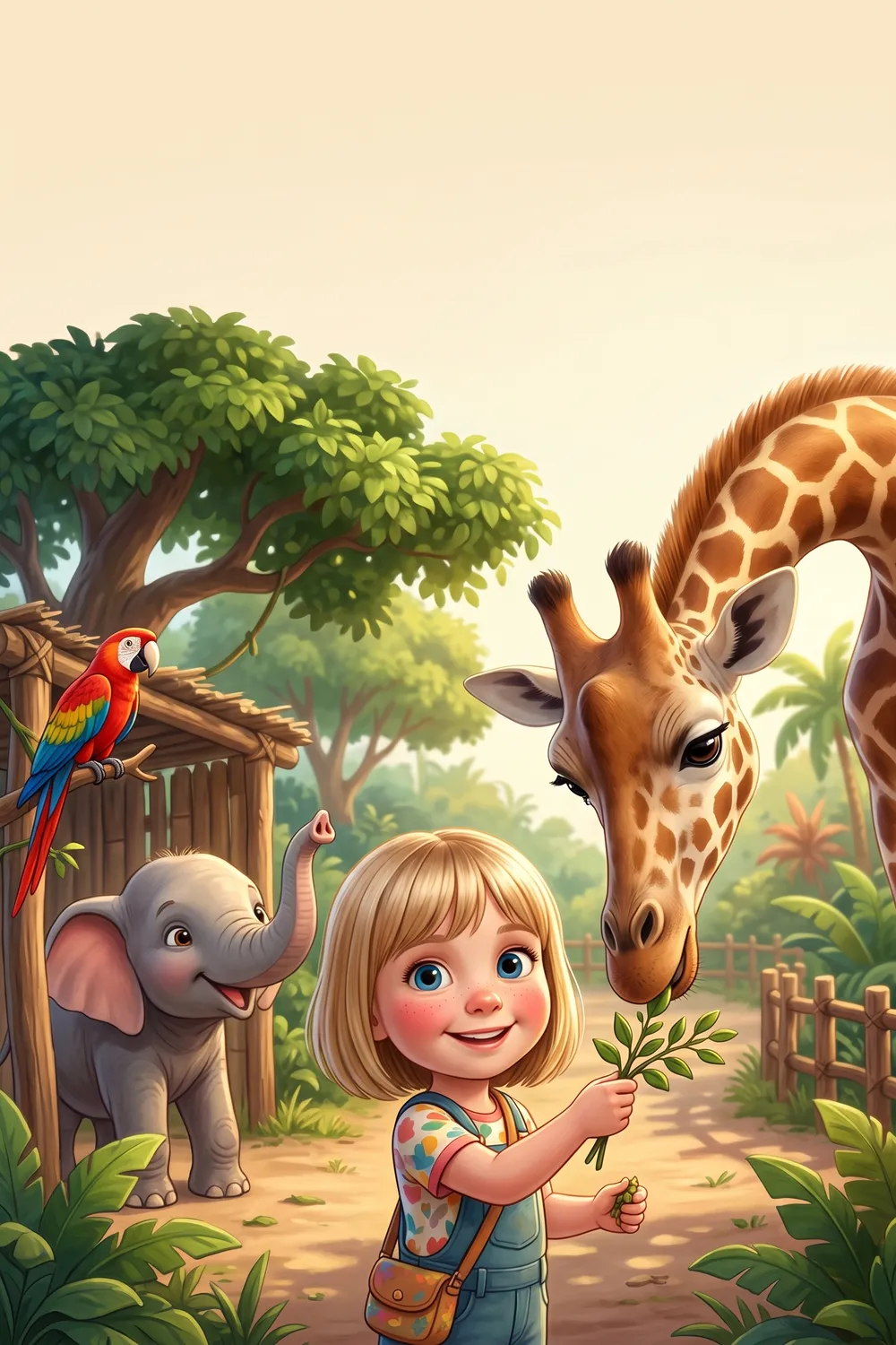 Coperta cărții „O zi la grădina zoologică și girafa flămândă”, o carte personalizată pentru copii despre grădina zoologică